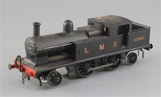 A Leeds Model Co O gauge 2-4-2 tank locomotive, number 10893, LMS black livery, 3 rail, overall 27cm